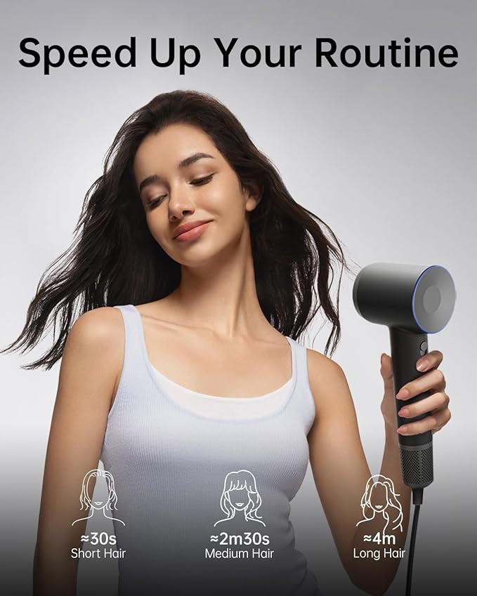 Laifen Hair Dryer SE, 200 Million Negative Ionic Blow Dryer with 105,000 RPM Brushless Motor 1400W Powerful Fast Drying High-Speed Low Noise Hairdryer with Magnetic Attachments