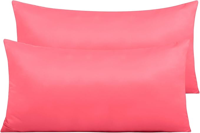 NTBAY Zippered Satin Pillow Cases for Hair and Skin, Luxury King Hidden Zipper Pillowcases Set of 2, 20x36 Inches, Coral Pink