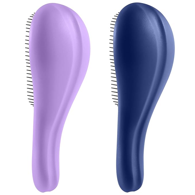Detangling Hair Brush Set - 2 Pack Detangler Hairbrush with Ultra Soft Bristle for Effortless Tangle Removal - For Dry Wet Damaged Curly Hair for Men Women Girls Boys Kids - Blue & Purple