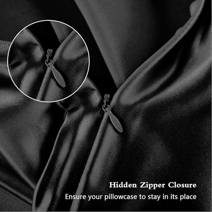 Silk Body Pillow Pillowcase, Mulberry Silk Body Pillow Cases with Zipper, Smooth, Anti Acne, Cooling Sleep Both Sides Natural Silk Satin 20x54 Body Pillowcase, Gifts for Women Men, Black