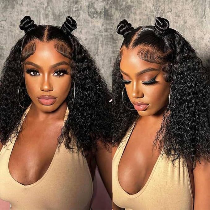 18 Inch 13x6 Lace Front Wigs Virgin Curly Human Hair Wigs 250% Density Deep Wave Lace Front Wigs Human Hair 13x6 Full Lace Frontal Wigs Pre Plucked for Women Natural Color