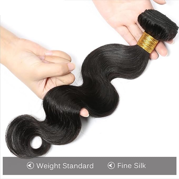 Color 1B Bundles Human Hair Natural Black Body Wave Bundles Double Weft Color 1B Body Wave Hair Weave 16 Inch Brazilian Unprocessed Virgin Remy Hair Extensions