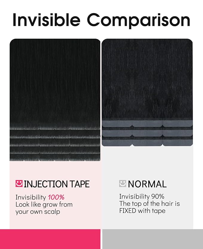 Youngsmile Injection Tape in Hair Extensions Real Human Hair, #1 Jet Black 18 Inch Invisible Edge Tape in Injected Hair Extensions, 20pcs 40g, Straight Remy Virgin Human Hair Tape ins (#1,18'')