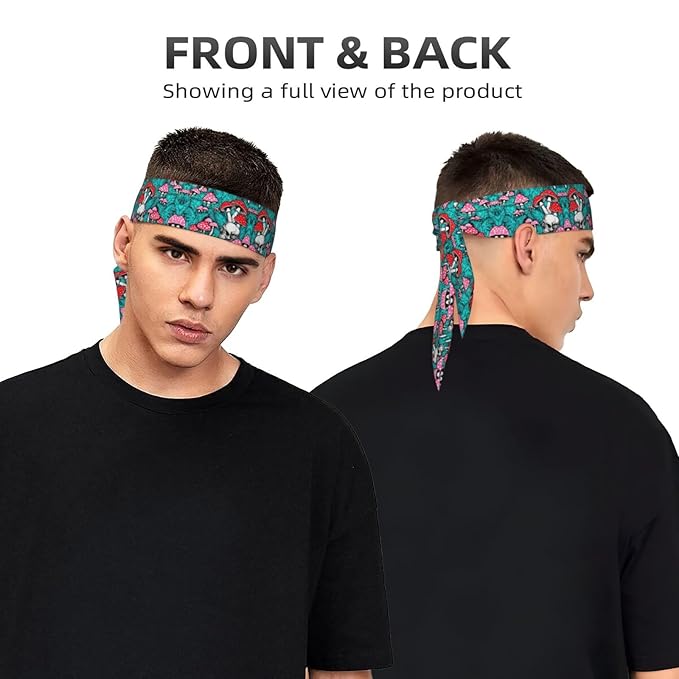 Men's Women Green Leaf Trippy Mushroom Eye Skull Sports Sweatbands Multipurpose Novelty Head Ribbon Headdress for Yoga Workout Shower