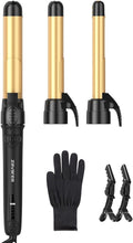 Rotating Curling Iron 3 in 1 Set, Automatic Curling Wand with 3 Interchangeable Ceramic Barrels(0.75" - 1.25"), Instant Heating Hair Culer with 5 Adjustable Temp, Include Heat Resistant Glove & Clips