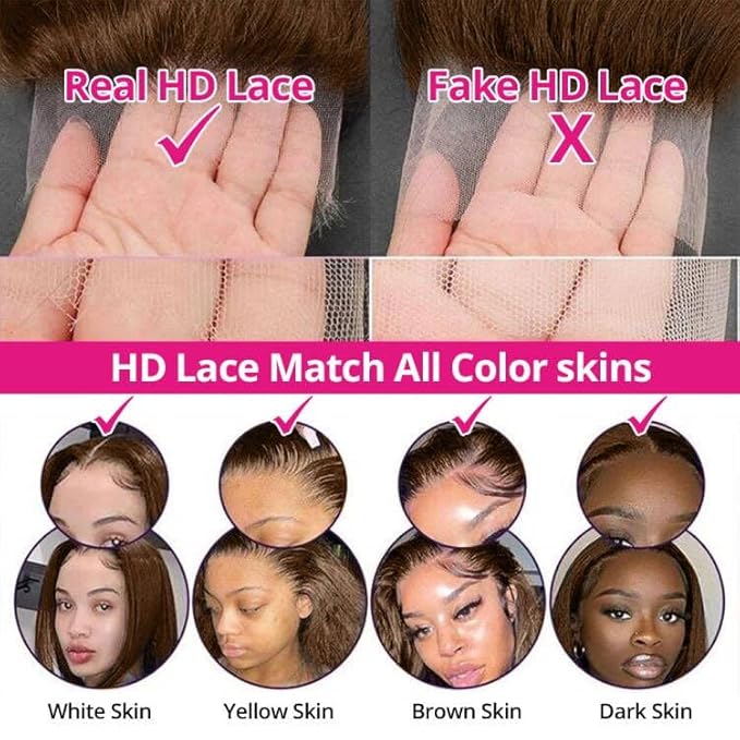 250% Density 5x5 SKINLIKE Real HD Lace Closure Wig, Loose Wave 0.10mm Ultra-thin Swiss Lace Pre-plucked Bleached Small Knots Chocolate Brown Human Hair Wig 22 Inch