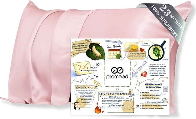 PROMEED 23 Momme Grade 6A+ Pink Silk Pillowcase with Zipper, Premium Mulberry Silk Pillow Cases for Women Hair, Natural Silk Anti Acne Pillowcase (Queen 20"x30", Pink)