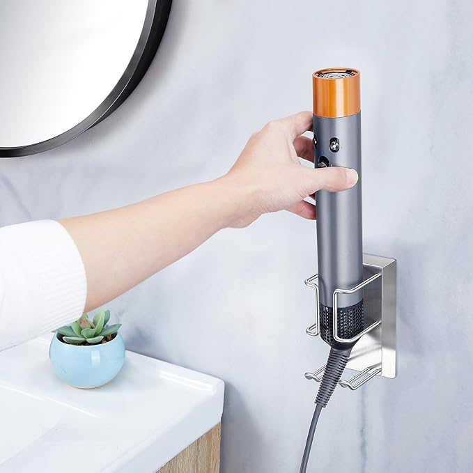 Blow Dryer Holder Wall Mount Hair Dryer Holder, Adhesive Straightener Holder, Curling Iron Holder for Bathroom Salon Barber Shop, Flat Iron Holder, Hair Tools Organizer Storage (Silver)