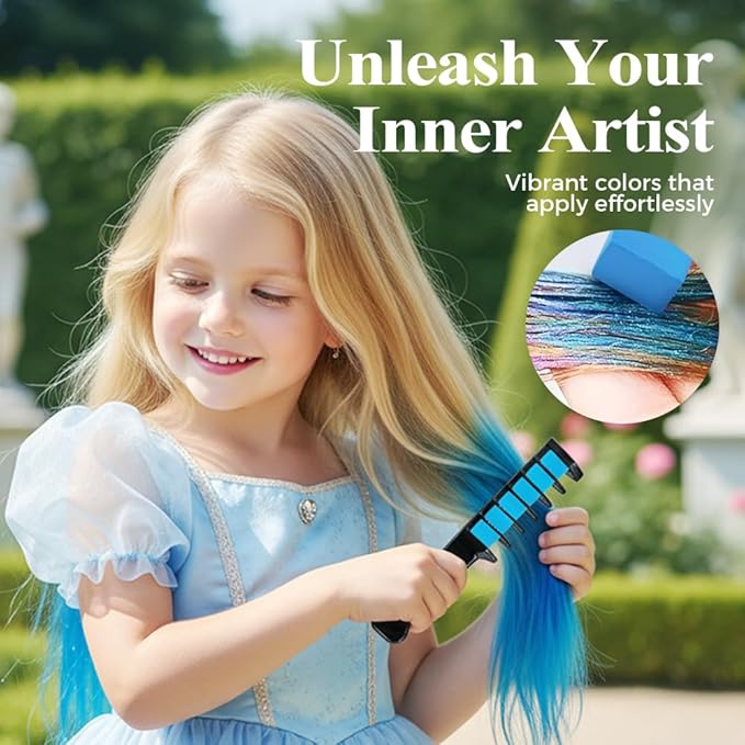 Festive Fun Hair Chalk Combs, 2026 New Chalk Hair Color for Girls, Temporary Wash out Hair Color Kids, Christmas Girl Gifts, Skin Safe Materials (12 colors)