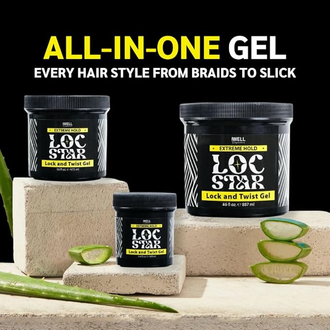 Loc Star Braid & Loc Gel, 16 fl oz | Extreme Hold for Braids, Locs, Twists, Cornrows & Edges | Smooths & Tames Frizz | No Heavy Residue | Long-Lasting | With Aloe Vera