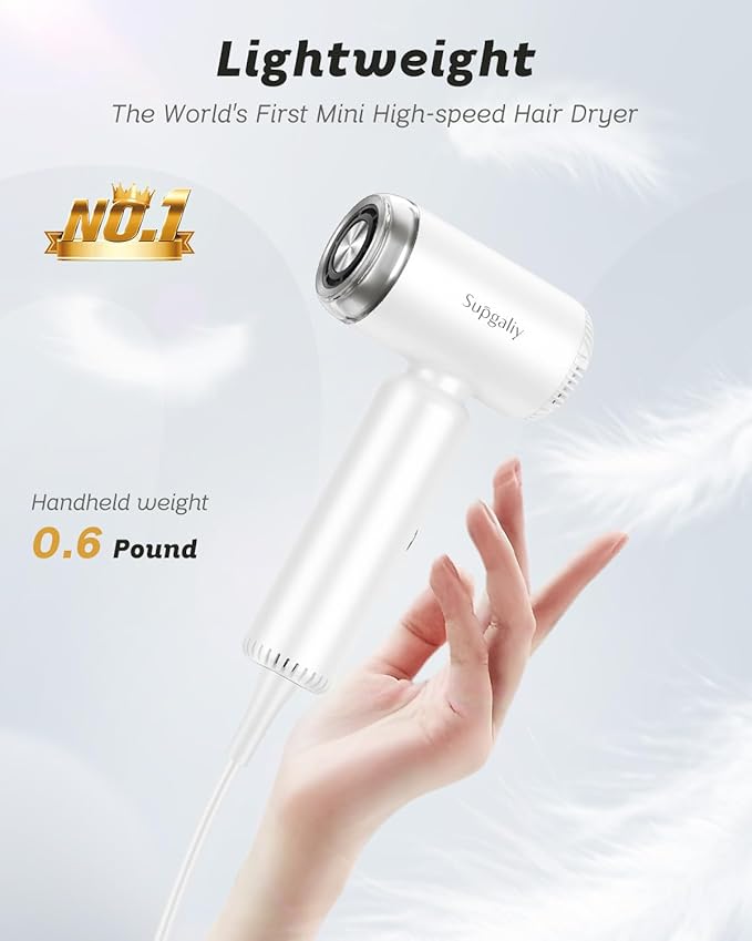 Hair Dryer - Mini HairDryer, Ionic High-Speed Motor for Fast Drying, Portable Lightweight Blow Dryer, Quiet Blowdryer with Magnetic Curly Diffuser & Concentrator for Home Travel ONLY 110V