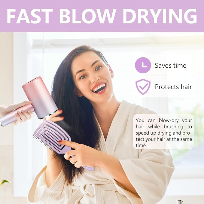 Detangling Brush, Dry and Wet Vented Detangler Hair Brush for Women and Men, Professional Paddle Curved Styling Hairbrush for Wet/Dry/Curly/Thick/Long/Damaged Hair, Purple