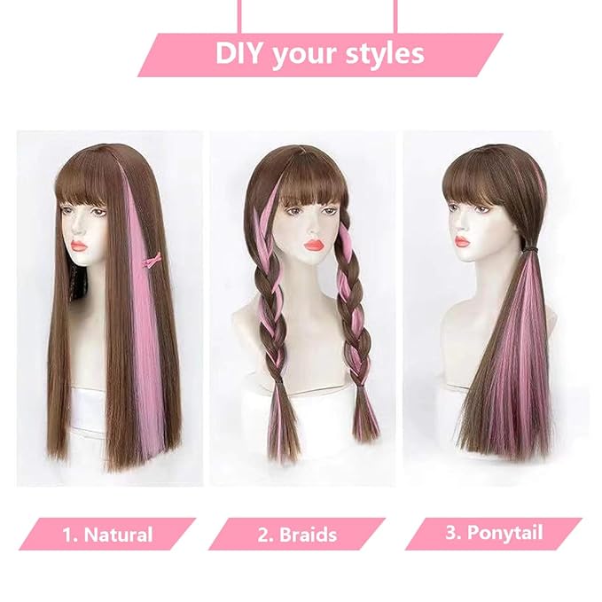 Colored Hair Extensions Clip in, Light Pink 10 Pieces 22 Inch, for Kids Girls Women Play Highlights, Synthetic