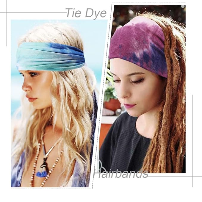 Wide Headbands Stretch Turban Knotted Hairbands Elastic Yoga Workout Sweatband Running Sport Head Scarf Large African Head Wraps for Women 4 Pcs (Set G)