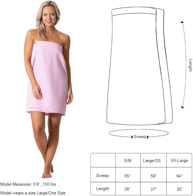 Turkish Linen Women’s Waffle Spa Body Wrap with Adjustable Closure