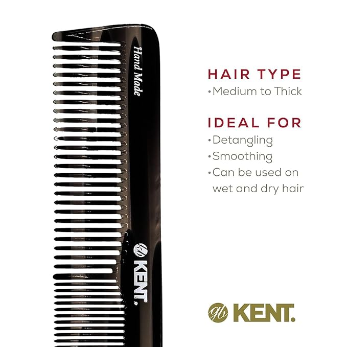 Kent 16T Tortoiseshell and Graphite, Fine and Wide Tooth for Daily Grooming, Handmade Styling Comb for All Hair Types, Wet and Dry Hair Detangling Comb, Saw Cut Hand Polished, Made in England