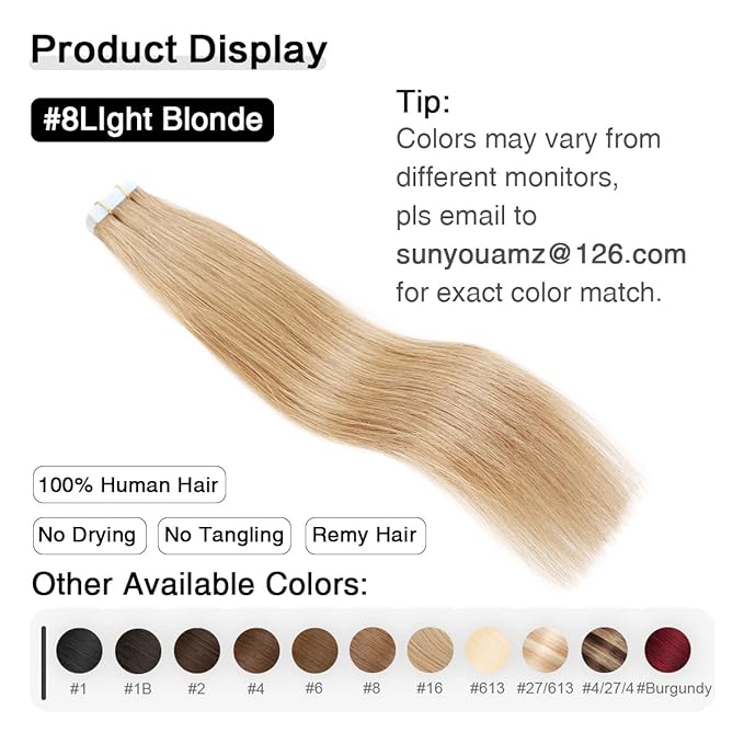SUYYA Tape in Hair Extensions Human Hair 40g/pack 20pcs Straight Seamless Skin Weft Tape in Real Human Hair Extensions(14inch 16# Light Blonde)