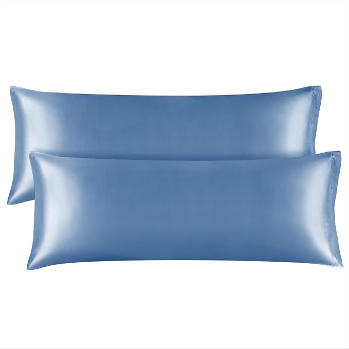 BEDELITE Satin Body Pillow Cover 2 Pack, Super Soft and Cooling Body Pillow Pillowcase for Hair and Skin, Breathable Silky Full Long Pillowcase Cover(20"x54", Airy Blue)