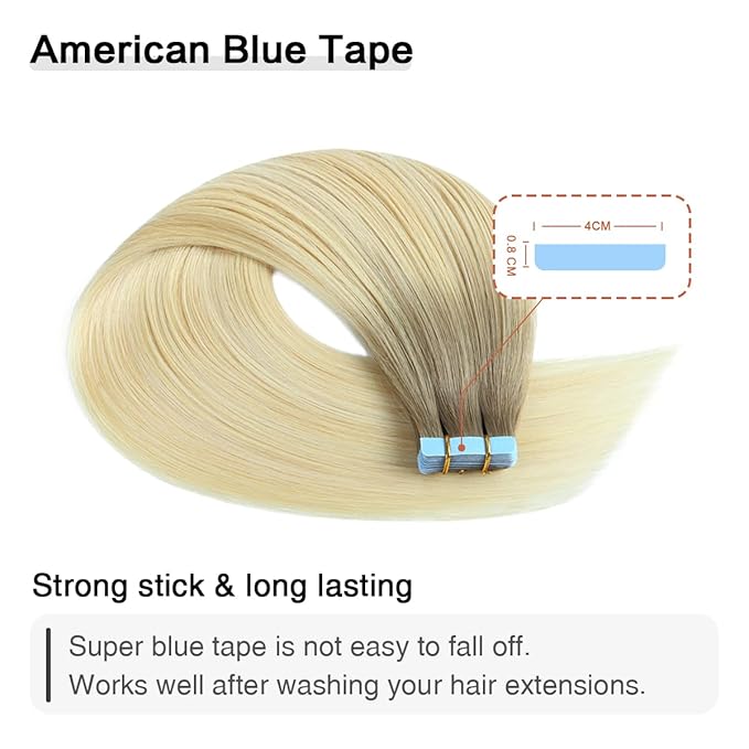 SUYYA Tape in Hair Extensions Human Hair Balayage Ash Blonde to Medium Blonde and Platinum Blonde 12 Inch 40g/pack 20pcs Straight Seamless Skin Weft Tape in Extensions(12inch #P22/60/T18)