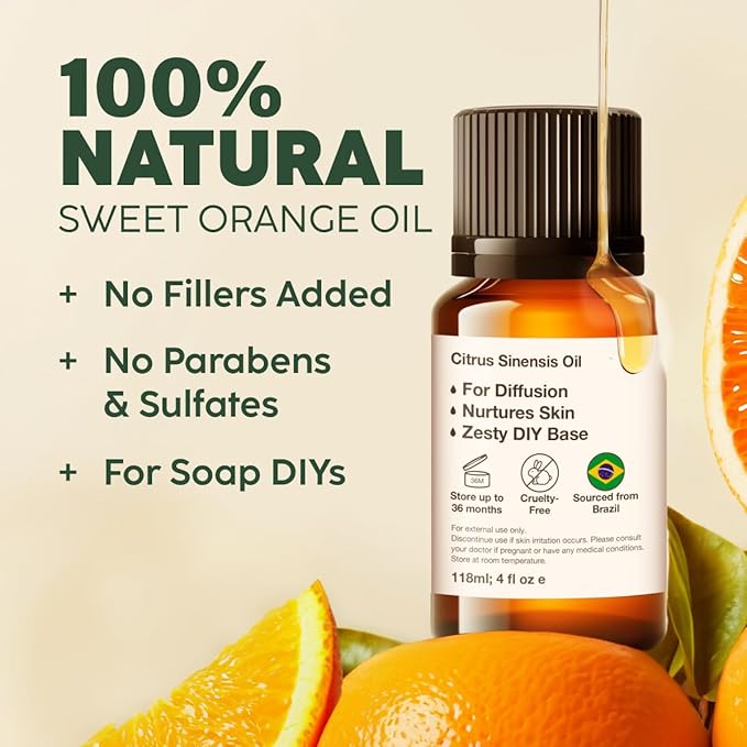 KUKKA Sweet Orange Essential Oils - 0.34 Fl Oz - for Hair, Skin, Diffuser, Aromatherapy & DIY Soap Making Scent