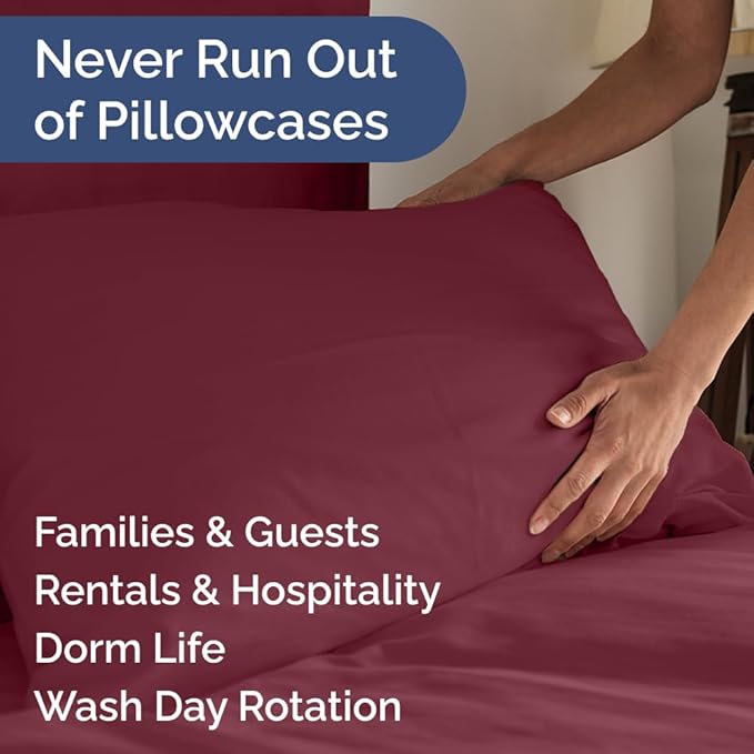 Queen Pillow Cases Set of 6 - Ultra Soft Hotel Quality Pillowcase Covers - Comfy, Cozy & Wrinkle Free - Shrink, Stain and Fade Resistant - Machine Washable Pillow Protectors - 6 Piece Set - Burgundy