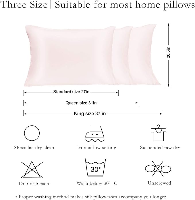 Silk Pillowcase Set - 2 Pack, 100% Mulberry Silk, Hypoallergenic, Soft, Breathable, Reduces Wrinkles, Light Pink
