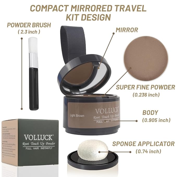 VOLLUCK Root Touch up Powder, Instant Hairline Powder for Thinning Areas and Gray Hair Coverage, Natural and Non-greasy Root Cover up for Women and Men (Light Brown, 0.14 Ounce)