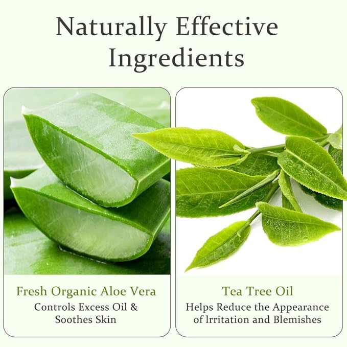 Aloderma Aloe Vera Gel + Tea Tree Oil, Made with Refreshing Organic Aloe for After Sun Skin Care, Multipurpose Use for Hair and Scalp, and Face or as a Shaving Gel or Aftershave - 10.6Oz x 2btls