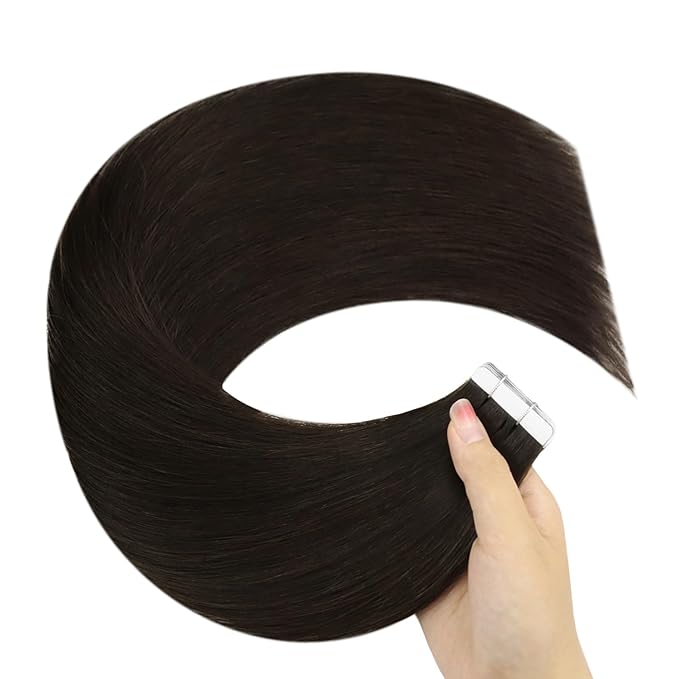 YoungSee Human Hair Tape in Extensions Brown Invisible Tape in Hair Extensions Real Human Hair Dark Brown Tape on Remy Hair Extension Straight 18 Inch 20pcs 50g Adding Length
