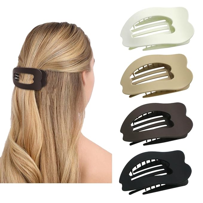 Flat Hair Clips for Women - 4 Pack Matte Lay Flat Claw Clips, Non-Slip Strong Hold Duckbill Clips for Thick/Thin Hair, Neutral Color Hair Accessories for Daily Styling