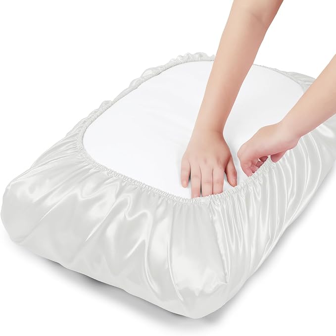 SiinvdaBZX Ivory White Satin Pillowcase Standard/Queen Size Set of 2, Silky Travel Elastic Band Satin Pillow Case for Hair and Skin, Soft Portable & Fit for Various Pillow
