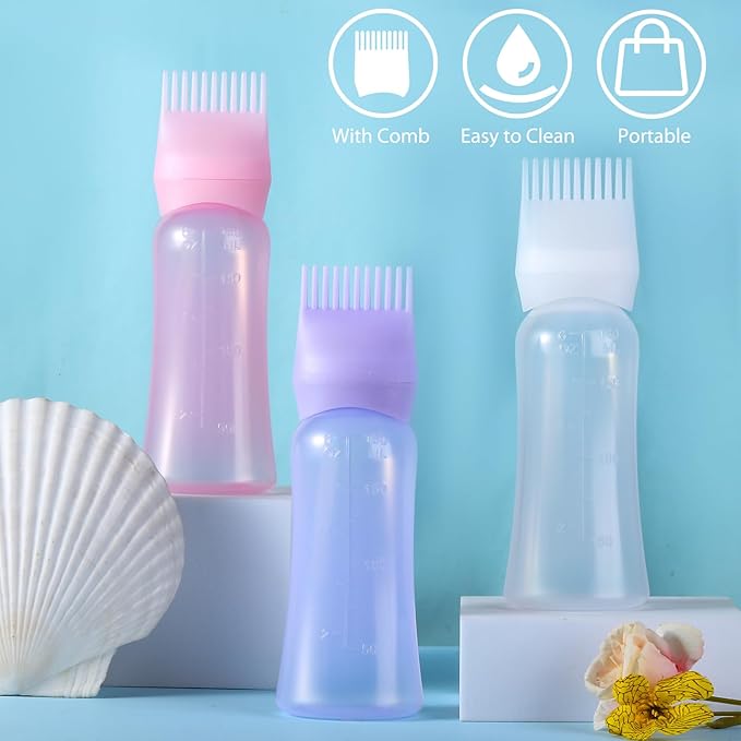 D Dymoece Root Comb Applicator Bottle 6 Ounce Hair Oil Applicator for Hair Dye, Hair Oiler Comb Bottle with Graduated Scale