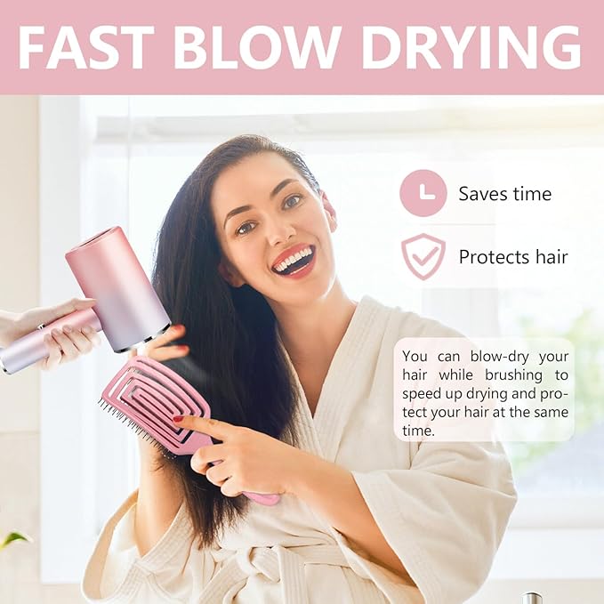 Detangling Brush, Dry and Wet Vented Detangler Hair Brush for Women and Men, Professional Paddle Curved Styling Hairbrush for Wet/Dry/Curly/Thick/Long/Damaged Hair, Pink