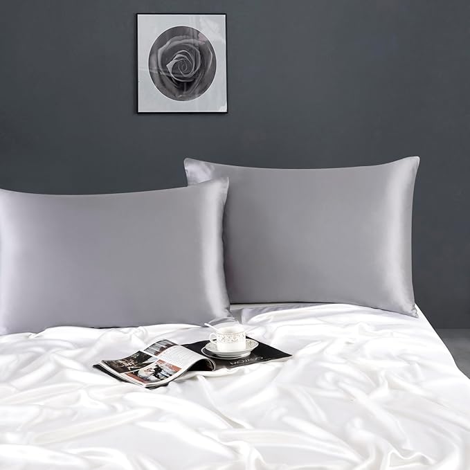 ZIMASILK 100% Pure Mulberry Silk Pillowcase for Hair and Skin Health,Soft and Smooth,Both Sides Premium Grade 6A Silk,600 Thread Count,with Hidden Zipper,1pc (King 20''x36'',Silver Grey)