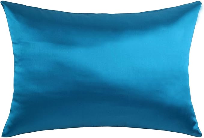Pure Silk Pillowcase for Hair and Skin Made in USA, 22 Momme Real Silk Pillow Case with Zipper, 6A Grade, Organic, Cooling, Anti Acne, Anti Wrinkle, 1 Pc 20"x30" (Queen, Peacock Blue)