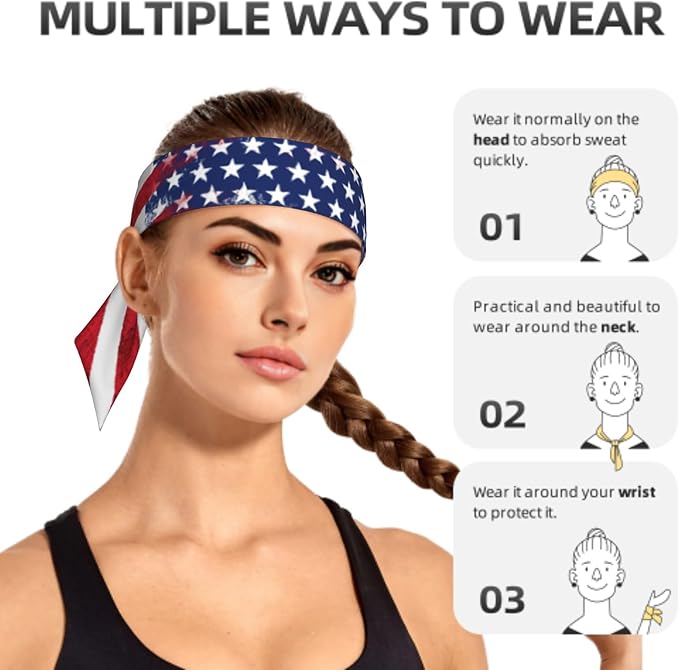 Sports Tie Headband Bandana Running Athletic Sweat Band Elastic Adjustable Sport Head Tie for Men Women Head Ties Ninja Tie Headbands Tennis Sweatbands Soccer Basketball Teams Running Head Band