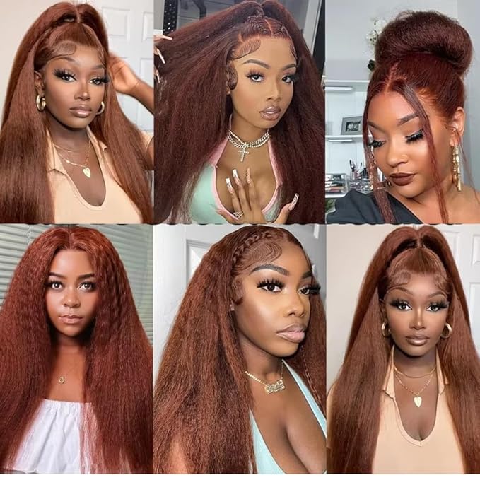 Brown Kinky Straight Bundles Color 4 Human Hair Bundle Brazilian Virgin Remy Hair 3 Bundles 14 16 18 Inch Niegmeag Double Weft Soft and Silky Color 4 Yaki Straight Bundle Hair Weave 300g