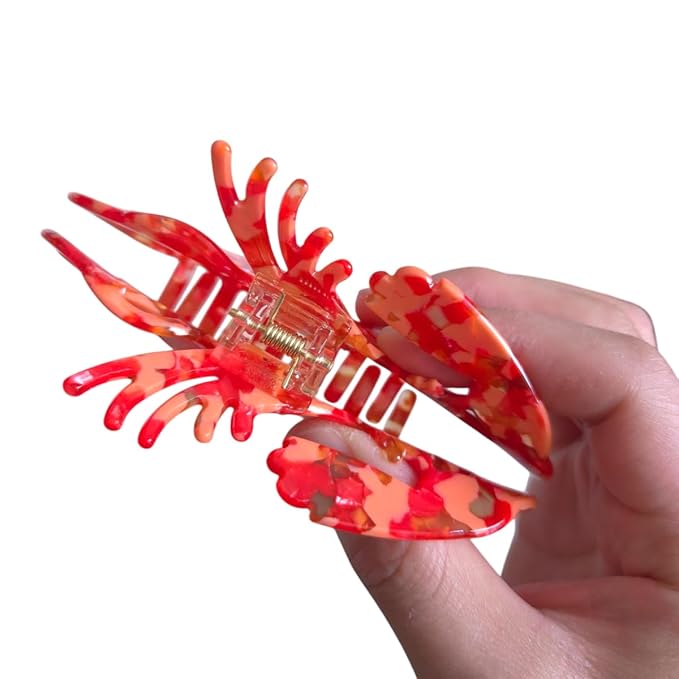 Novelty Shrimp Hair Clips,Cute Acetate Hair Clip,Big Claw Clips for Women,Red