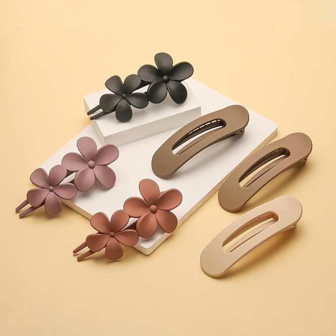 6 PCS Flat Hair Clips, Lay Flat Claw Clips for Women Girls, 2 Styles Non-slip Hair Claws for All Hair Types,Comfortable Flat Clips for Lying and Driving(Matte)