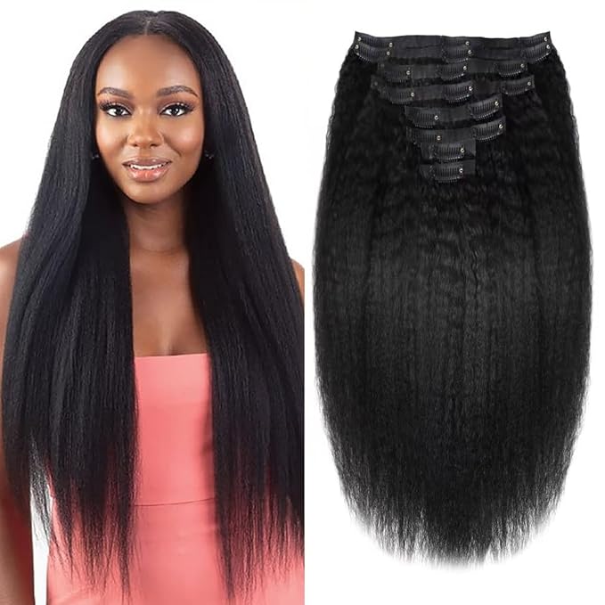 Seamless Clip In Hair Extensions Human Hair Invisible Pu Skin Weft Kinky Straight Seamless Clip Ins For Black Women Real Human Hair Extensions 8pcs With 18clips Per Set 120g (26inch,Natural Black)
