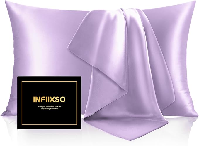 INFIIXSO Mulberry Silk Pillowcase for Hair and Skin, Silk Pillow Cases Queen Size with Hidden Zipper 20x30 Inches, Extraordinary Smooth and Soft Cooling Pillow Cases for Hot Sleepers(Lavender, 1 Pack)