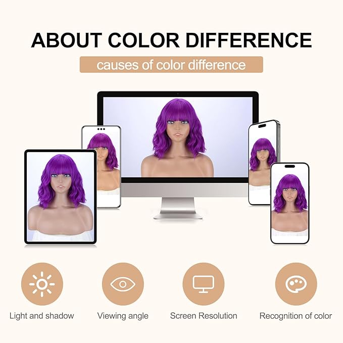 MISSQUEEN Short Dark Purple Wigs with Bangs for Women Loose Wavy Purple Wig Curly Shoulder Length Synthetic Cosplay Bob Purple Wavy Wig for Girl Colorful Costume Wigs