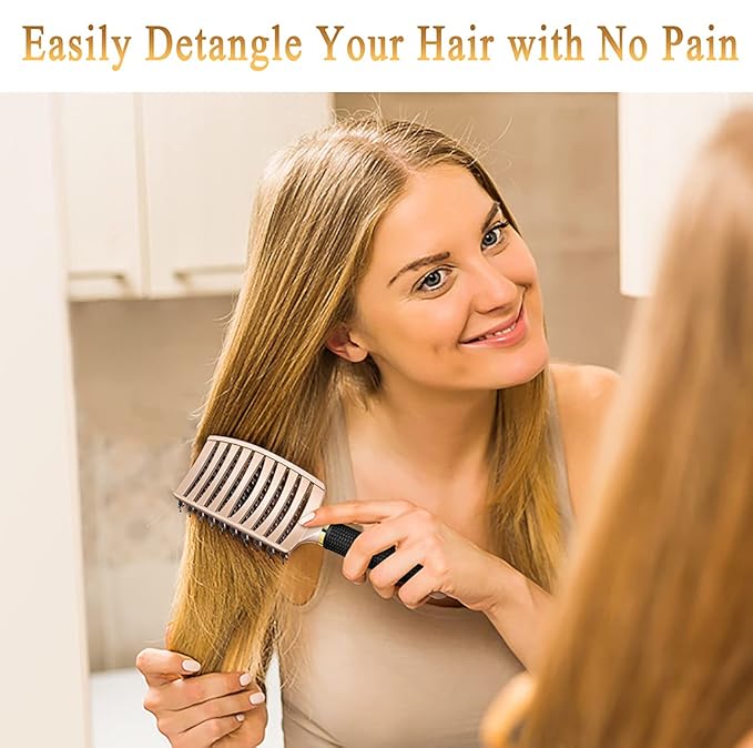 KTKUDY Detangling Brush Getting Knots Out without Pain - Boar Bristles HairBrush Make Hair Shiny & Healthier Vented Detangler Brush for Women Men Kids Wet and Dry Hair (Gold & Green)
