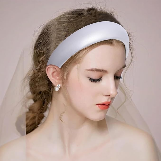 Wide Headbands for Women,2PCS Soft Leather Padded Headband Black Sliver,Fashion Dressy Head Band Comfortable Hairbands for Daily Prom Party Head Accessories