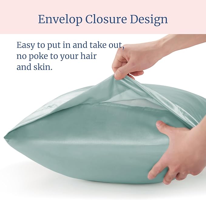 BEDELITE Satin Pillowcase for Hair and Skin, Super Soft Similar to Silk Pillow Cases 4 Pack with Envelope Closure, Cooling Pillowcases for Women Men (20"x26" Standard Size, Haze Blue)