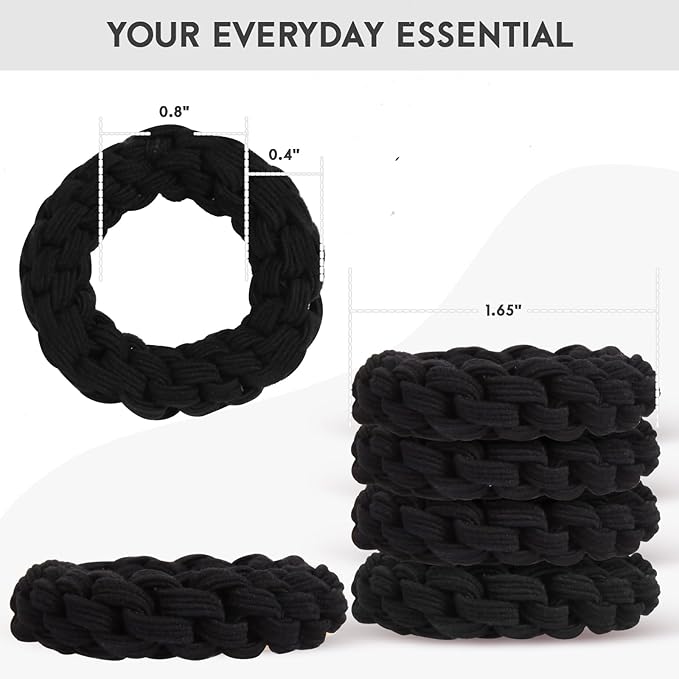 Youxuan Elastic Hair Ties for Women - No Damage, No Slip, No Pull Hair Bands - Comfortable Handmade Braided Polybands for Girls - 10-Pack Black Polyester Scrunchies