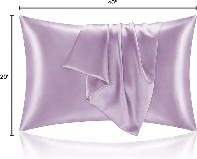 BEDELITE Satin Pillowcase for Hair and Skin, Super Soft and Cooling Similar to Silk Pillow Cases 2 Pack with Envelope Closure, Gift for Women Men(20"x40" King Size, Lavender)