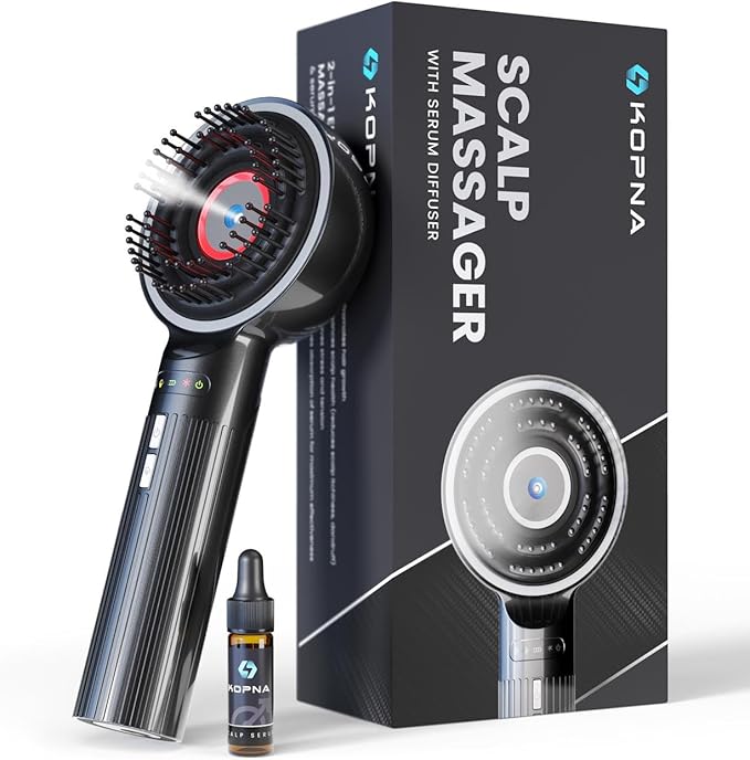 2-in-1 Electric Scalp Massager with Precision Serum Diffuser for Men – Cordless Scalp Care Brush, Supports Fuller-Looking Hair, IPX7 Waterproof, Built-in Nano Mist Diffuser