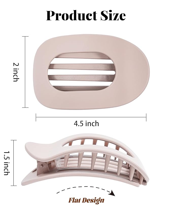 6 PCS Flat Hair Clips for Women - French Medium Flat Claw Clips for Thick Thin Hair, Strong Grip Non Slip Hair Claw Clips for Women Girls