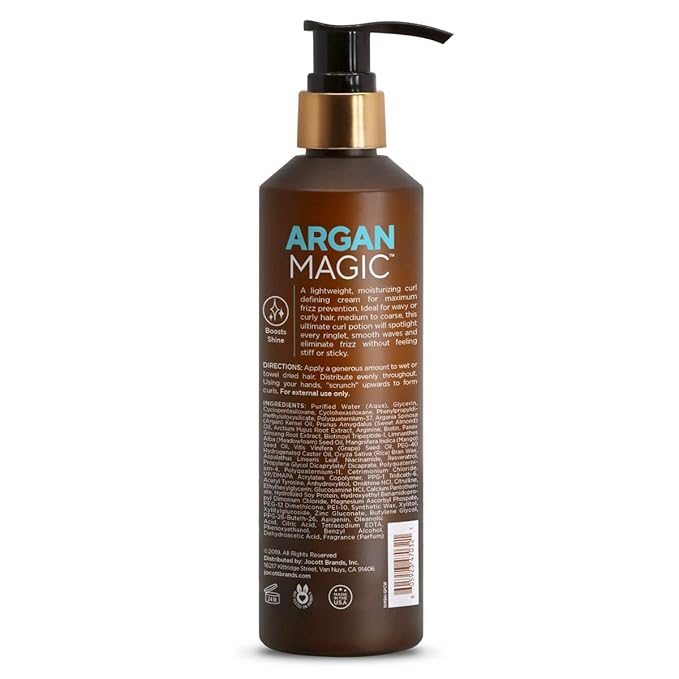 ARGAN MAGIC Defining Curl Cream - Enhances Waves and Curls While Adding Definition | Conditions, Detangles, and Reduces Frizz | Paraben Free (8.5 Ounce / 250 Milliliter)